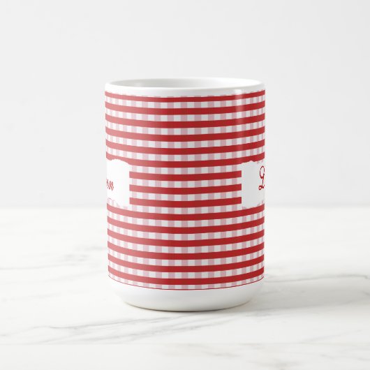 Klassischer roter Gingham-Personalisierter Name Kaffeetasse (Mittel)