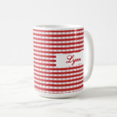 Klassischer roter Gingham-Personalisierter Name Kaffeetasse (VorderseiteRechts)