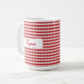 Klassischer roter Gingham-Personalisierter Name Kaffeetasse (Vorderseite Links)