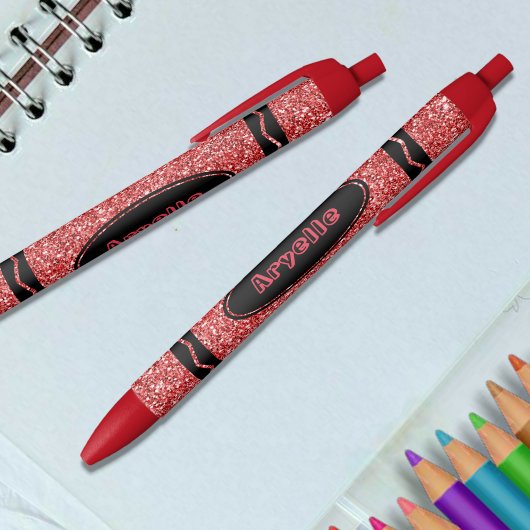 Klassischer Roter Glitzer Crayon Individuelle Name Kugelschreiber