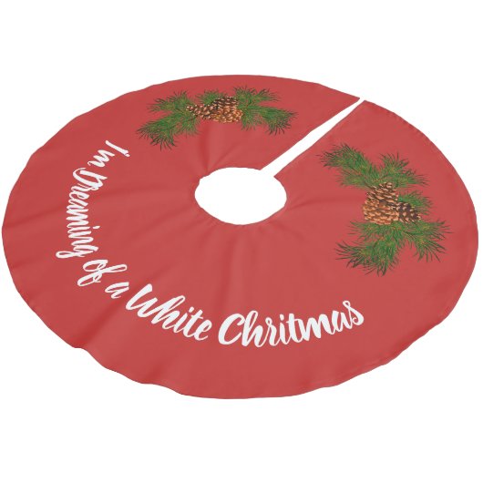 Klassischer roter Kiefernzapfen Polyester Weihnachtsbaumdecke (Schrägansicht)