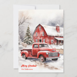 Klassischer roter LKW-Schnee gemütlich Weihnachts- Feiertagskarte
