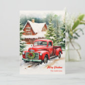 Klassischer roter LKW Weihnachtskranz Feiertagskarte (Stehend Vorderseite)