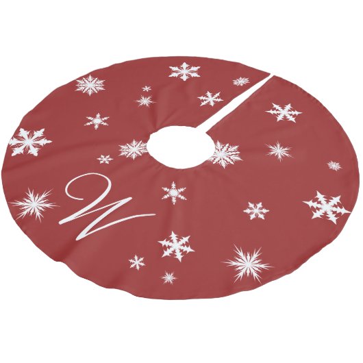 Klassischer Roter Monogram Tree Skirt Polyester Weihnachtsbaumdecke (Schrägansicht)