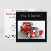 Klassischer roter Oldtimer - Sie sind eingeladen! Einladung (Vorne/Hinten)