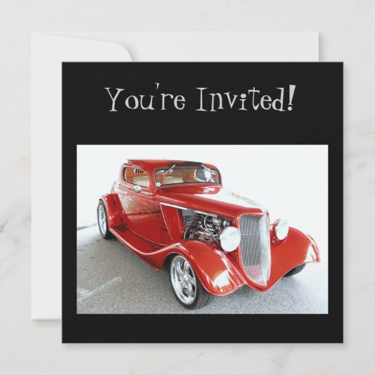 Klassischer roter Oldtimer - Sie sind eingeladen! Einladung (Vorderseite)