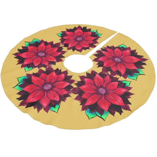 KLASSISCHER ROTER POINSETTIA Entwurf Polyester Weihnachtsbaumdecke (Schrägansicht)
