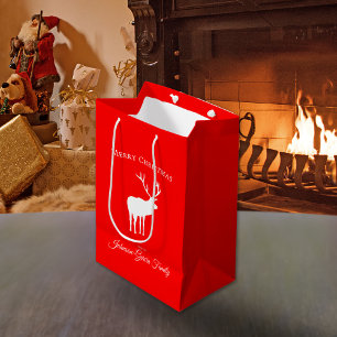 Klassischer roter Rentiere-Eléganter Weihnachten Mittlere Geschenktüte