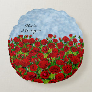 Klassischer roter Rosengarten Romantischer Name  Rundes Kissen