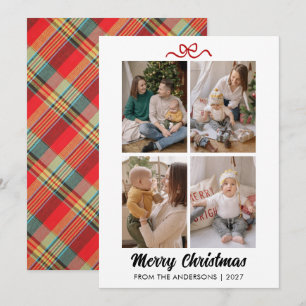 Klassischer roter Schottenkaro- Weihnachtsgruß mit Feiertagskarte