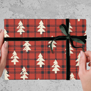 Klassischer roter Tartan-Karo-Weihnachts-Kiefernbä Geschenkpapier