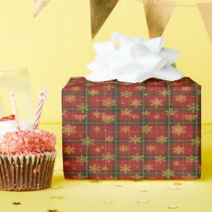Klassischer roter Tartan mit goldenen Schneeflocke Geschenkpapier
