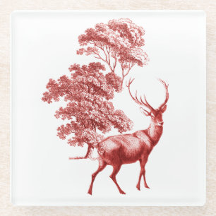 Klassischer roter Toile-Hirsch im Wald im Vintage- Glasuntersetzer