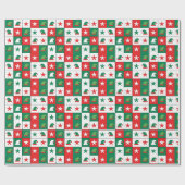 Klassischer Roter und Grüner Elfenhut Schachbrettm Geschenkpapier (Flach)