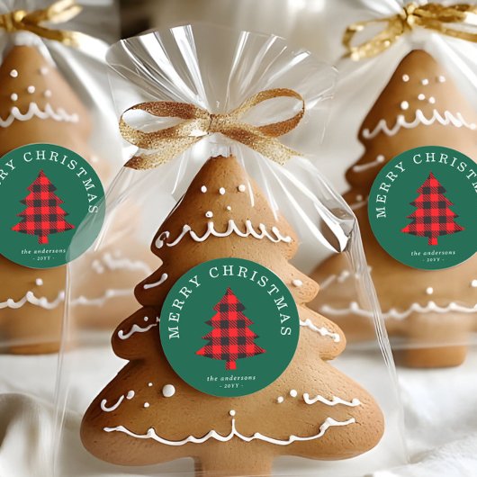 Klassischer roter und grüner Weihnachtsbaum-Aufkle Runder Aufkleber