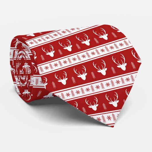 Klassischer Roter Weißer Rentier Schneeflocken Swe Krawatte (Gerollt)