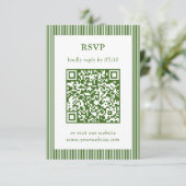 Klassischer RSVP QR-Code für grüne Thin Striped We (Stehend Vorderseite)