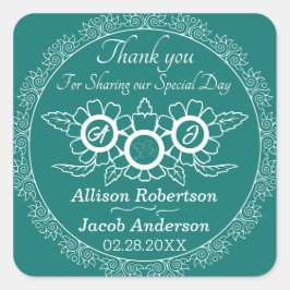 Klassischer Rundaufkleber für Bluish Green & White Quadratischer Aufkleber