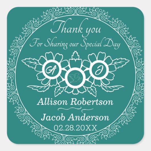 Klassischer Rundaufkleber für Bluish Green & White Quadratischer Aufkleber (Vorderseite)