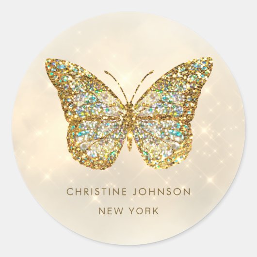 Klassischer Rundaufkleber für Glitzer-Schmetterlin Runder Aufkleber (Vorderseite)