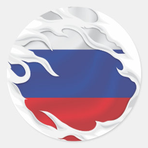 Klassischer Rundaufkleber für Russland "Ripped Fla Runder Aufkleber