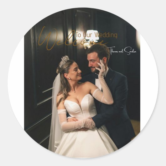 Klassischer runder Aufkleber Hochzeit - personalis (Vorderseite)