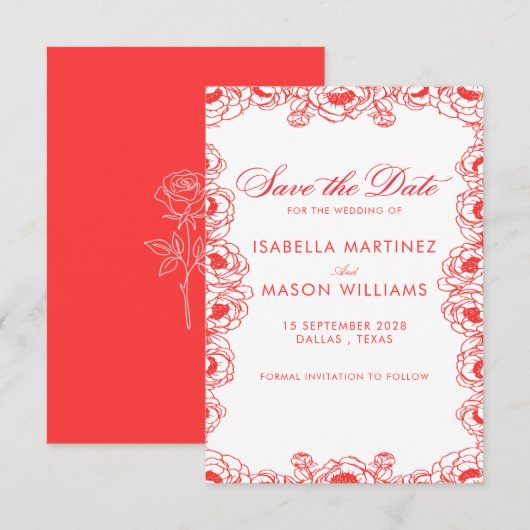 Klassischer Saft roter französischer Blumen Save-t Save The Date (Vorne/Hinten)