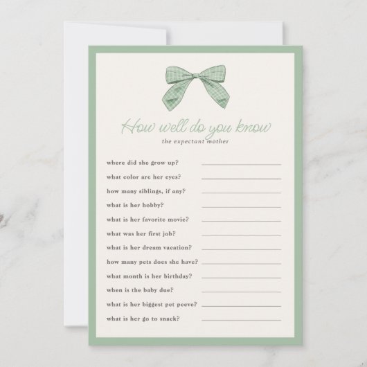 Klassischer Sage Bow Wie gut kennen Sie das Duschs Einladung (Vorderseite)