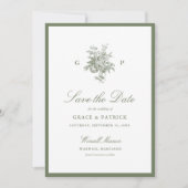 Klassischer Salbeigrüner Monogramm-Hochzeit-Save-t Save The Date (Vorderseite)