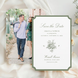 Klassischer Salbeigrüner Monogramm-Hochzeit-Save-t Save The Date