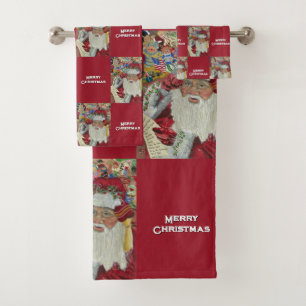 Klassischer Santa Burgund überprüft es zweimal im Badhandtuch Set