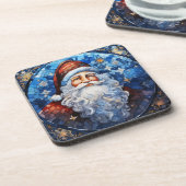 Klassischer Santa Claus Blaufestglas Getränkeuntersetzer (Linke Seite)