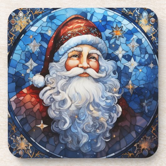 Klassischer Santa Claus Blaufestglas Getränkeuntersetzer (Vorderseite)