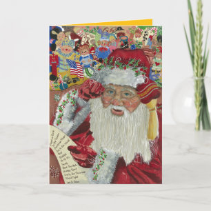 Klassischer Santa Gold Inside Prüft doppelt genau Feiertagskarte