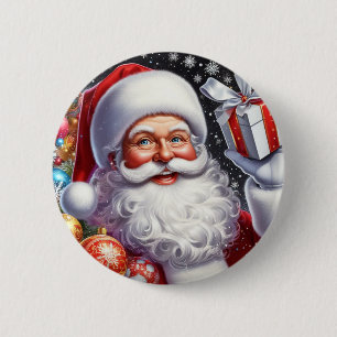 Klassischer Santa mit Gegenwart und Ornamenten Button