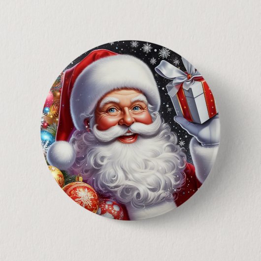 Klassischer Santa mit Gegenwart und Ornamenten Button (Vorderseite)