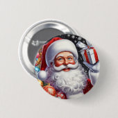 Klassischer Santa mit Gegenwart und Ornamenten Button (Vorne & Hinten)