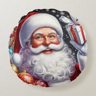 Klassischer Santa mit Gegenwart und Ornamenten Rundes Kissen