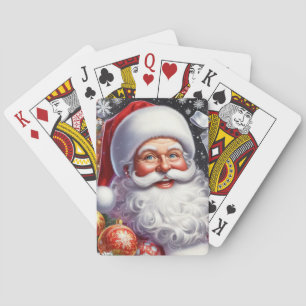 Klassischer Santa mit Gegenwart und Ornamenten Spielkarten
