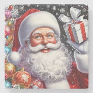 Klassischer Santa mit Gegenwart und Ornamenten Steinuntersetzer