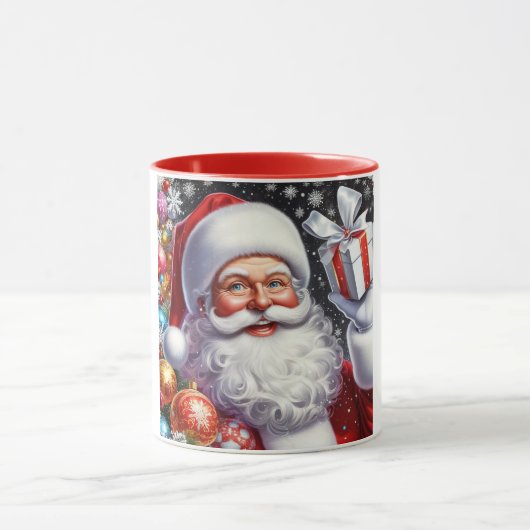 Klassischer Santa mit Gegenwart und Ornamenten Tasse (Zentrum)
