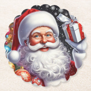 Klassischer Santa mit Gegenwart und Ornamenten Untersetzer