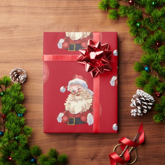 Klassischer Santa Roter Hintergrund Geschenkpapier (Feiertagsgeschenk)