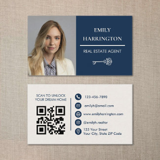 Klassischer Schlüssel QR Code Marine Immobilienmak Visitenkarte