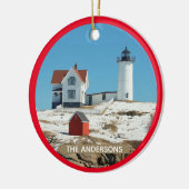 Klassischer Schneebedeckter Leuchtturm Keramik Ornament (Links)