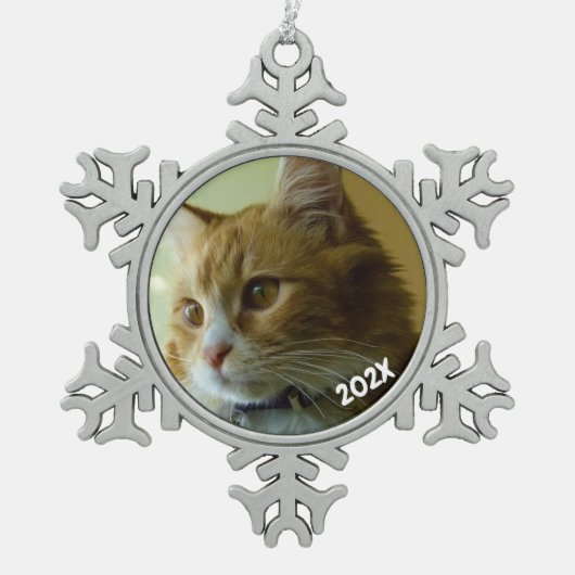 Klassischer Schneeflocken Dated Foto Pewter Tree O Schneeflocken Zinn-Ornament (Vorderseite)