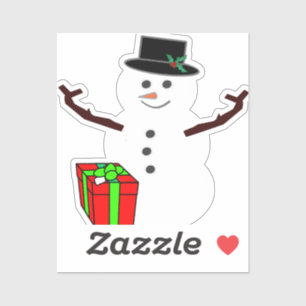 Klassischer Schneemann mit Geschenk Aufkleber
