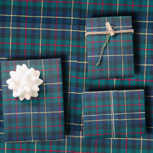 Klassischer schottischer Jägergrün und Navy-Clan-T Geschenkpapier Set