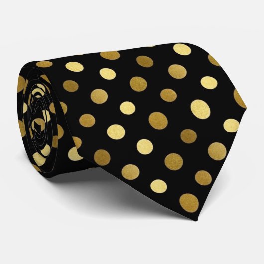 Klassischer Schwarz-Gold-Polka-Punkt Krawatte (Gerollt)