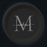 Klassischer Schwarz-Grau Monogram Moderner Skriptn Pappteller<br><div class="desc">Einfache,  moderne Schwarz-Grau Monogram Moderne Feminine Script Name Paper Plate</div>